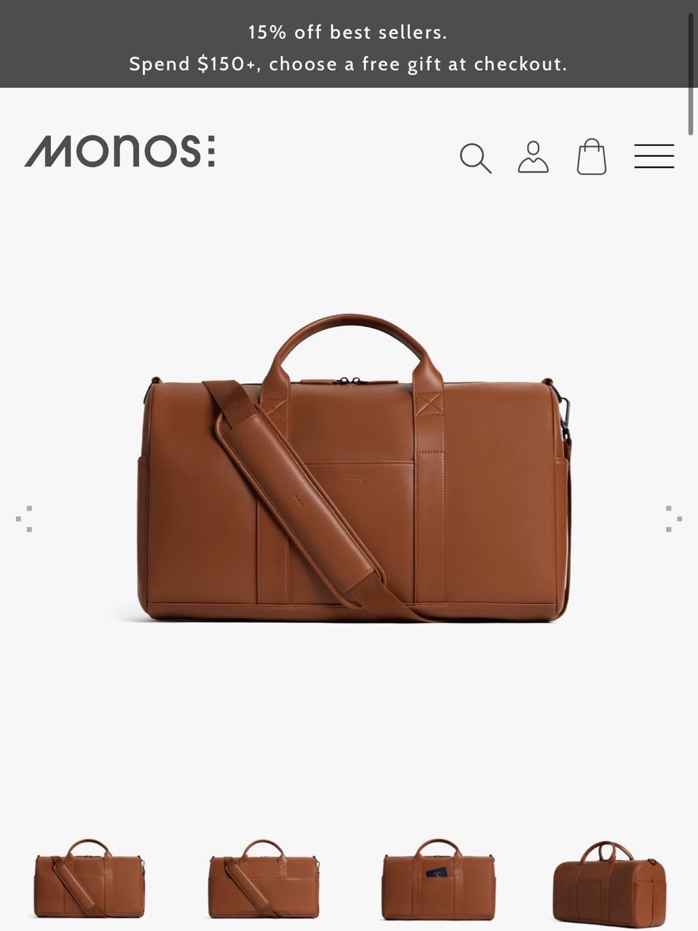 Monos Leather Travel Duffel Bag in Brown